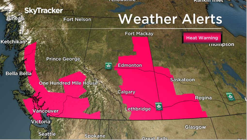 Heat warnings in effect for Calgary and several other Alberta communities.