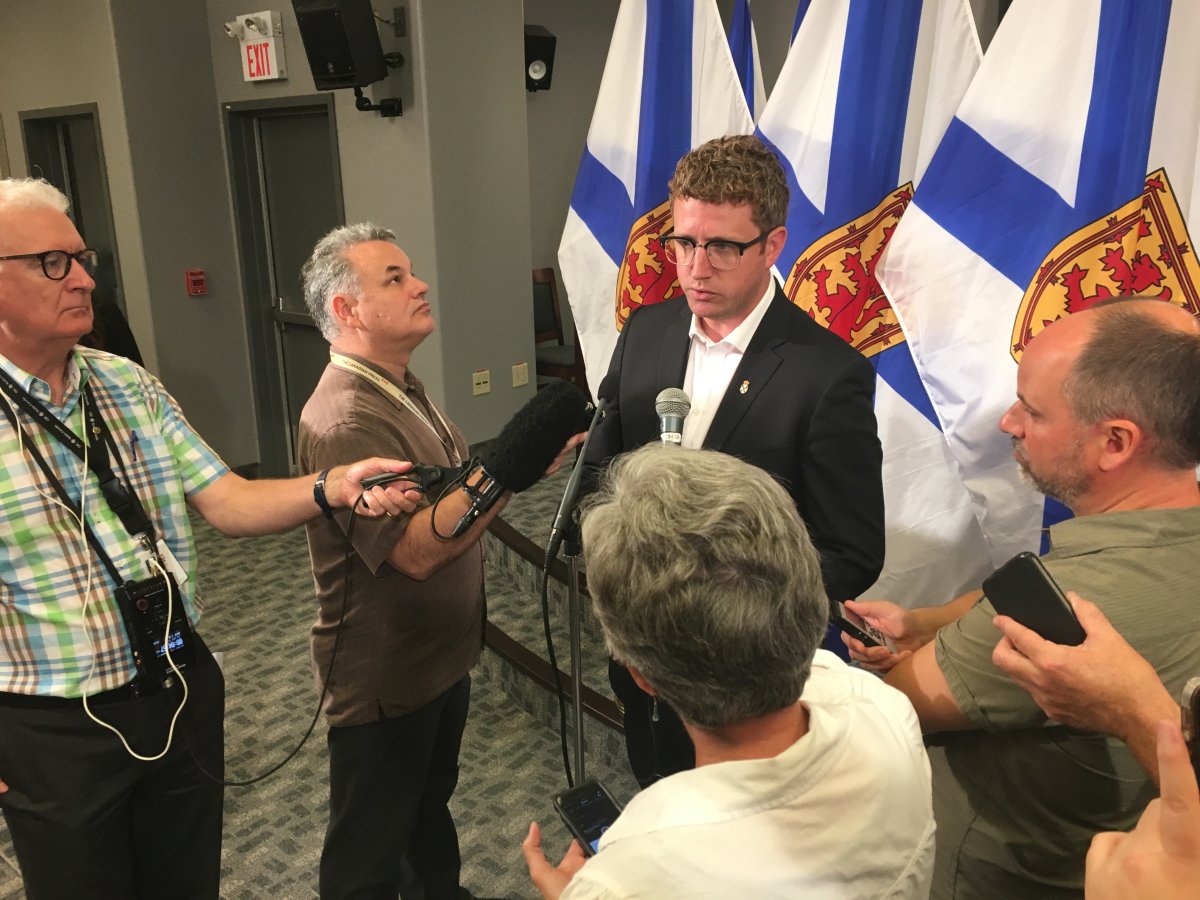 Nova Scotia Lands & Forestry Minister Iain Rankin speaking to reporters in Halifax.