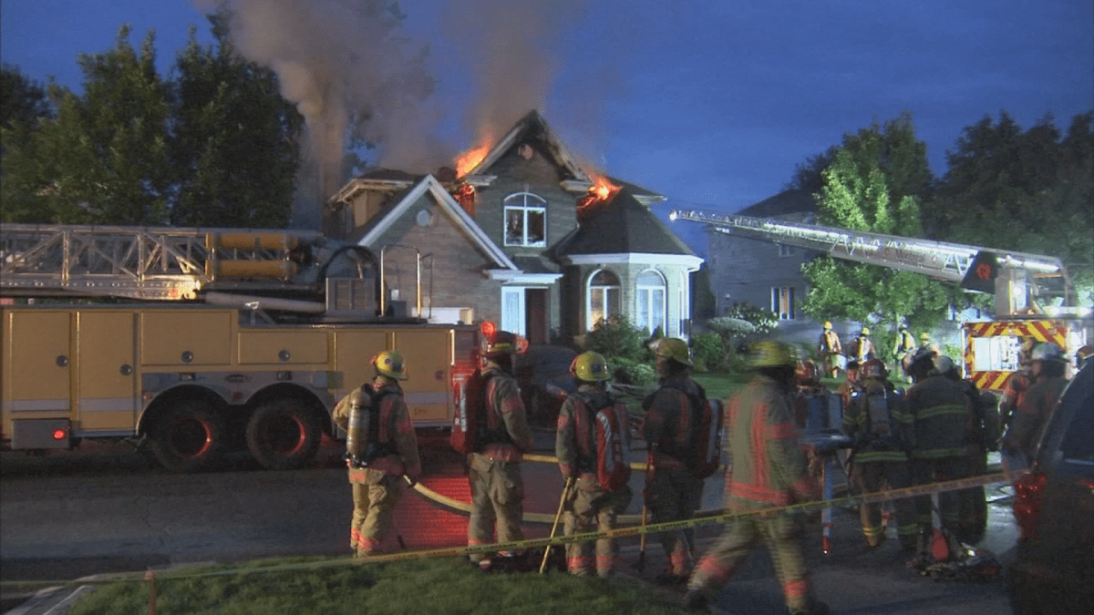 The Montreal fire department battled a two-alarm fire that destroyed an Île-Bizard house Sunday morning. August 26, 2018.