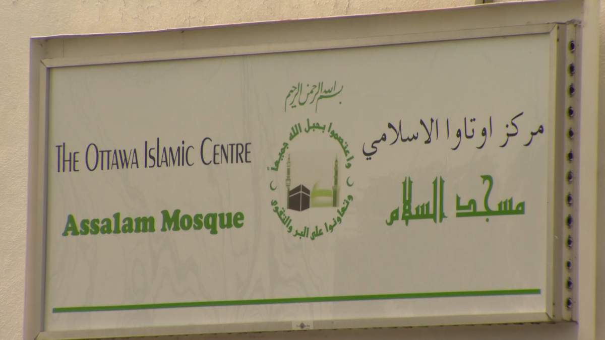 Sign outside the Assalam Mosque in Ottawa.