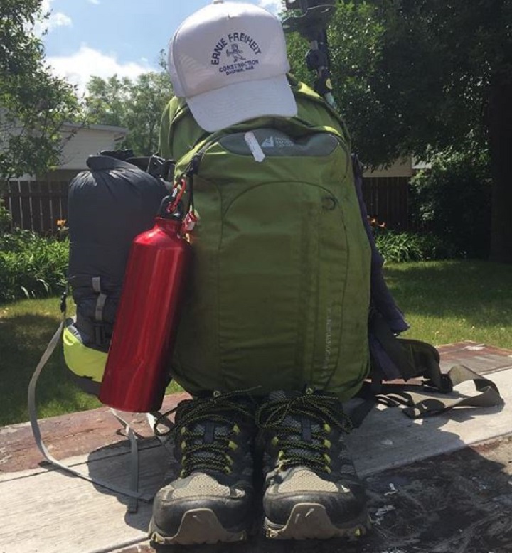 On July 27, Jeff Freiheit posted an image of his gear before he set off on his trip.