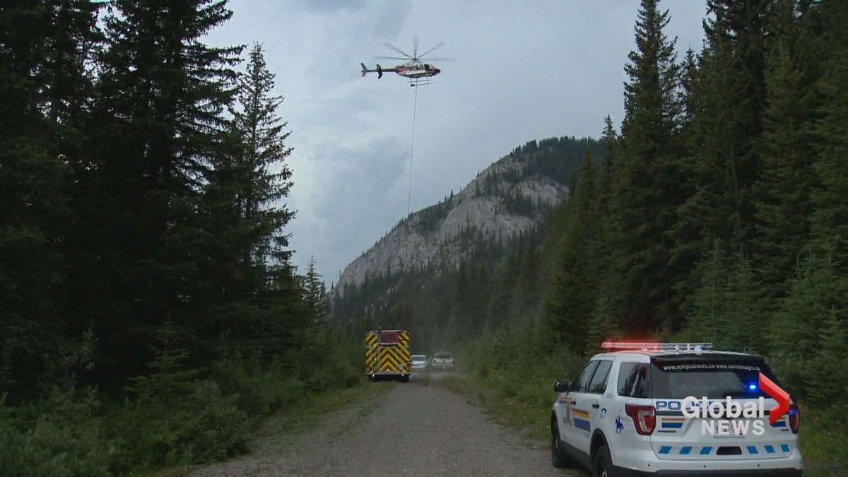Emergency crews on the scene of a search and recovery mission where a plane crashed on Mount Rae in Kananaskis Country. 