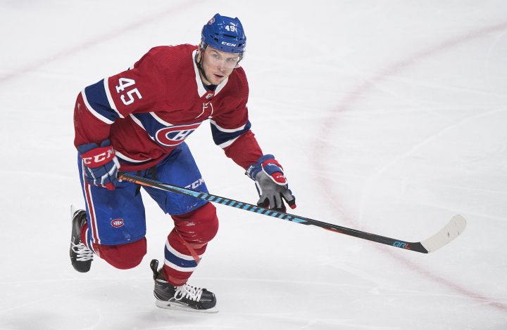 Montreal Canadiens' Kerby Rychel skates during an NHL hockey game against the New Jersey Devils in Montreal, Sunday, April 1, 2018. 