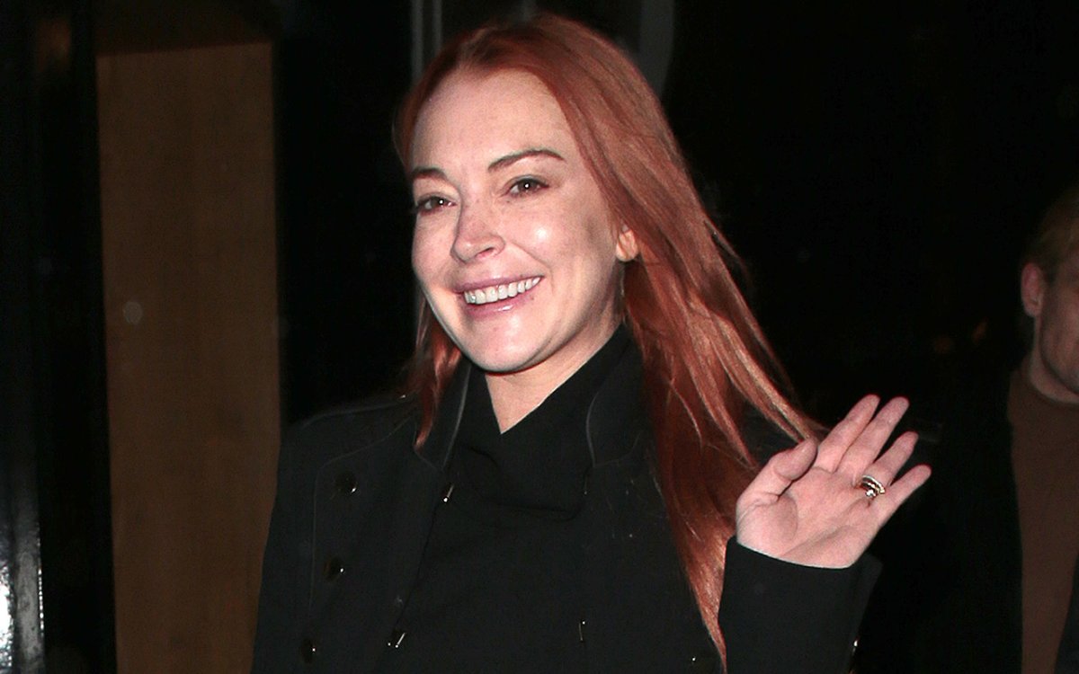 Lindsay Lohan seen attending a fashion party at MNKY HSE in Mayfair during LFW February 2018 on Feb. 19, 2018 in London, England.  