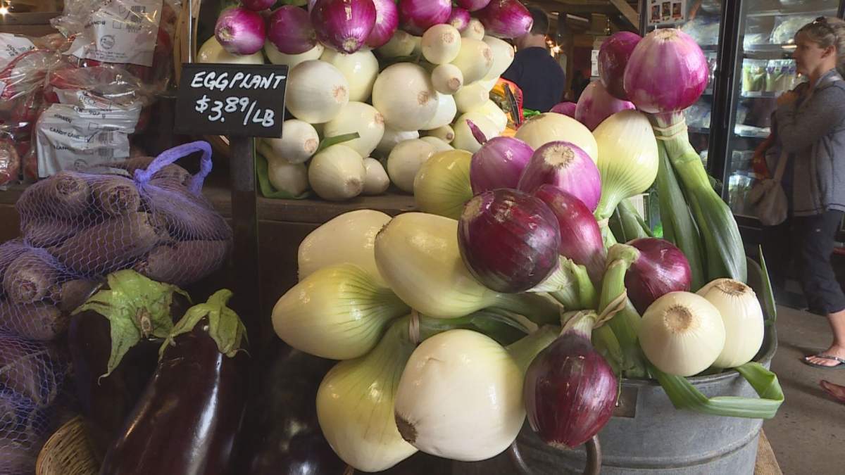 Onions for sale at the Calgary Farmers' Market.