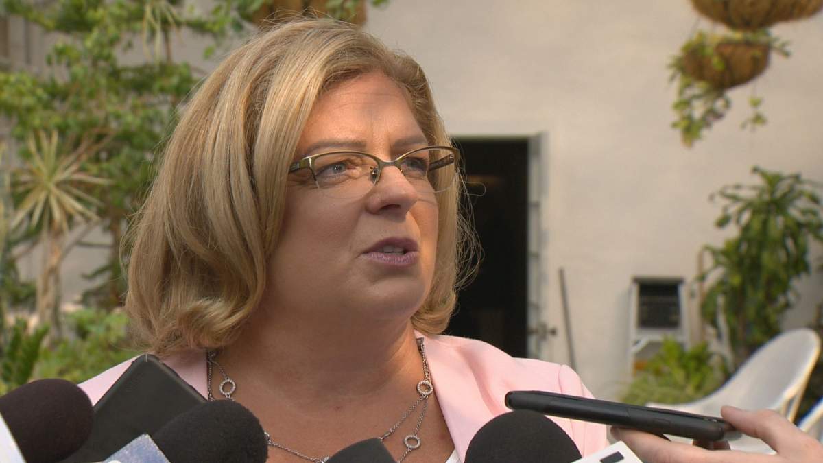 Lori Carr speaks with the media after being appointed Highways and Infrastructure Minister on Aug. 15, 2018.