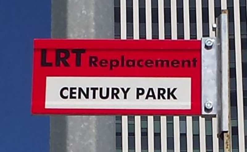 Riders should look for this sign when trying to locate the correct bus for LRT replacement service.