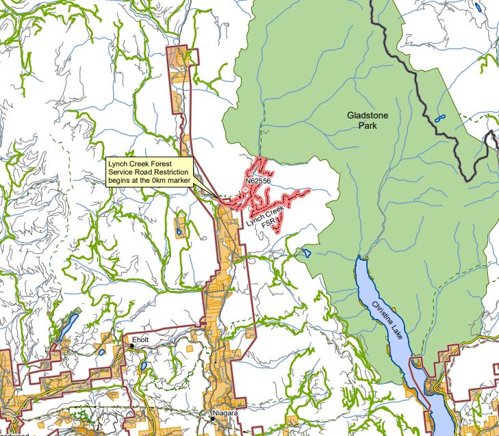 Lynch Creek road closure issued by the Regional District of Kootenay Boundary. 
