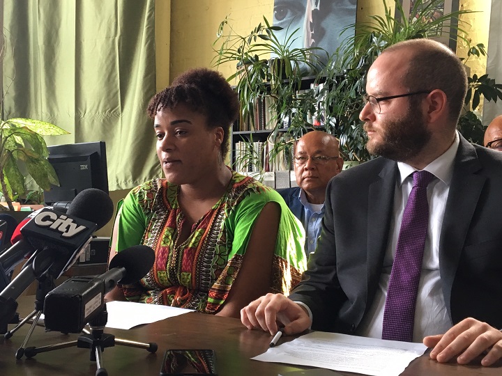 Majiza Philip (left) with her lawyer Max Silverman at a press conference in Montreal. Tuesday, Aug. 28, 2018.