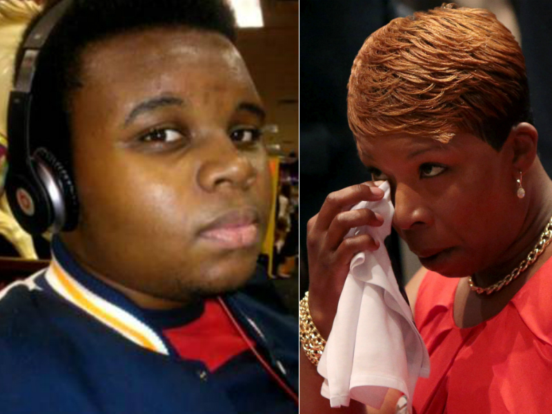 At left, Michael Brown, who was shot dead by a police officer in Ferguson, Mo. At right, his mother Lezley McSpadden, who has announced she's running for Ferguson city council.