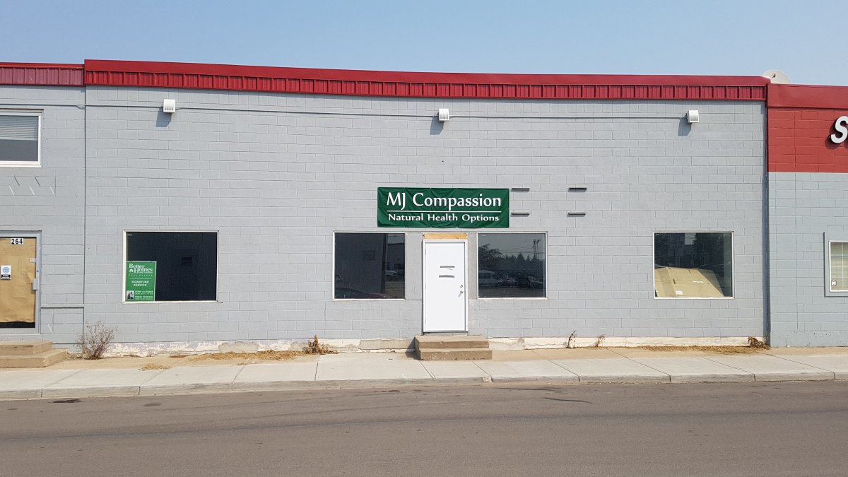 MJ Compassion's storefront in Moose Jaw. Police seized marijuana and charged three men at the store on August 9.