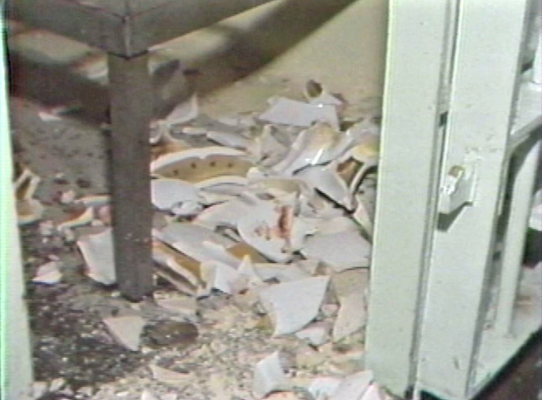 Damage from a riot at Oakalla Prison.