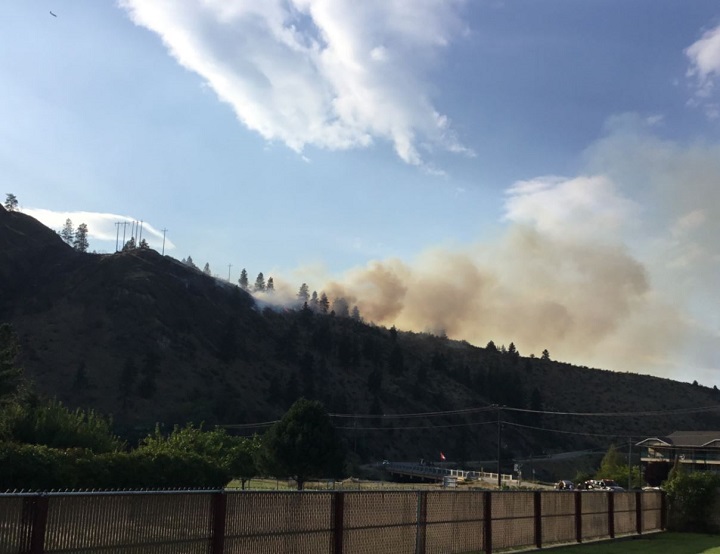 A view of smoke rising from the Okanagan Falls wildfire on Friday.