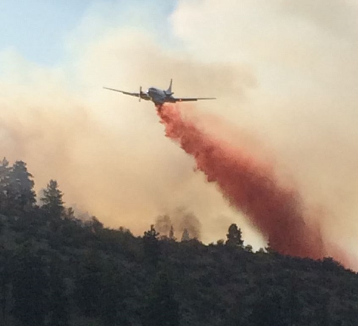 A plane fights a wildfire near Okanagan Falls.