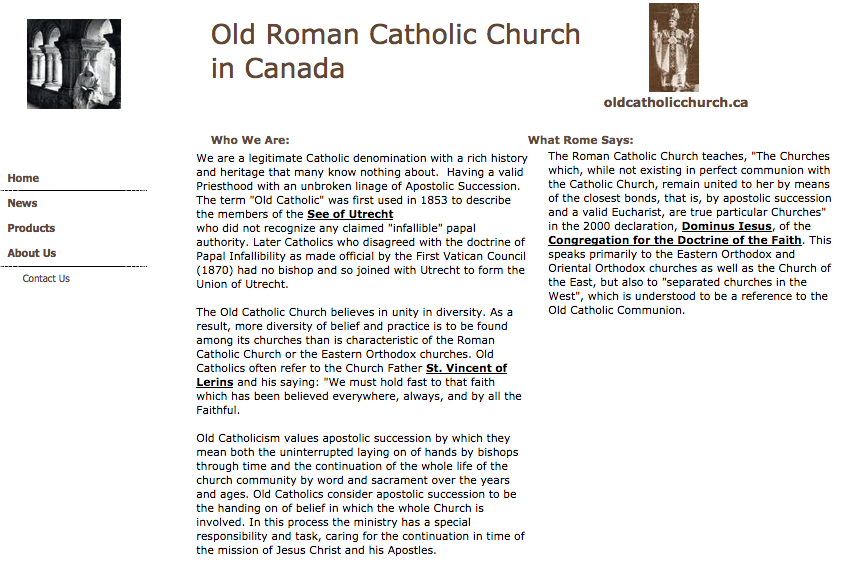 An archive of the website of the Old Roman Catholic Church in Canada, which has been stripped of its charity status.