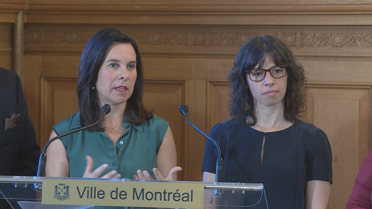 Montreal Mayor Valérie Plante stands with Verdun city councillor Marie-Josée Parent.