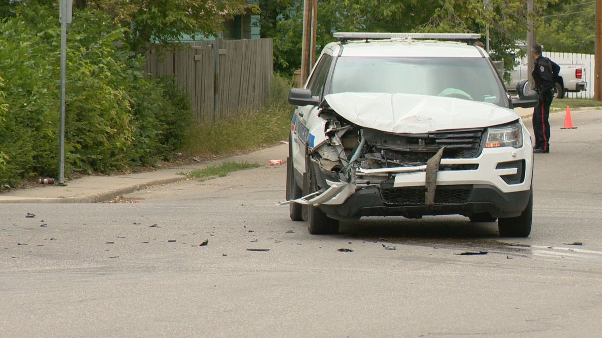 Regina Police are investigating two unrelated motor vehicle collisions which took place Monday, both involving police vehicles.