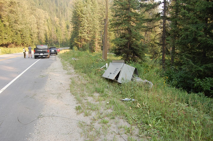 Police in Revelstoke, B.C., say a semi-trailer truck heading west on the Trans Canada Highway made contact with a power line and drug it to the ground on Tuesday. The incident closed the highway near Three Valley Gap for 2.5 hours.