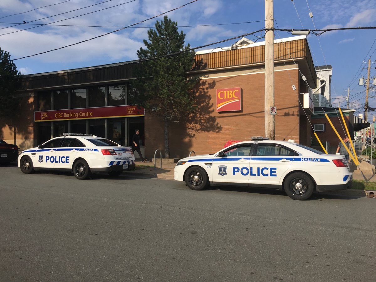 Halifax Regional Police attend a robbery at the CIBC on Quinpool Road on Thursday, Aug. 16, 2018. 