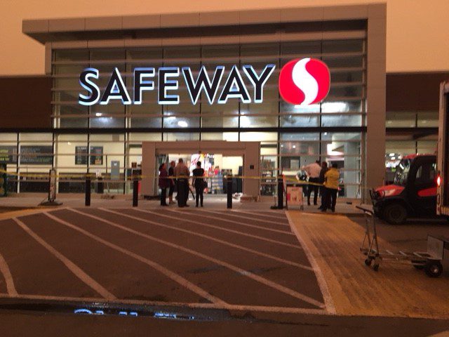A car was deliberately crashed into a Safeway grocery store in Sherwood Park early Wednesday morning, Aug. 15, 2018.
