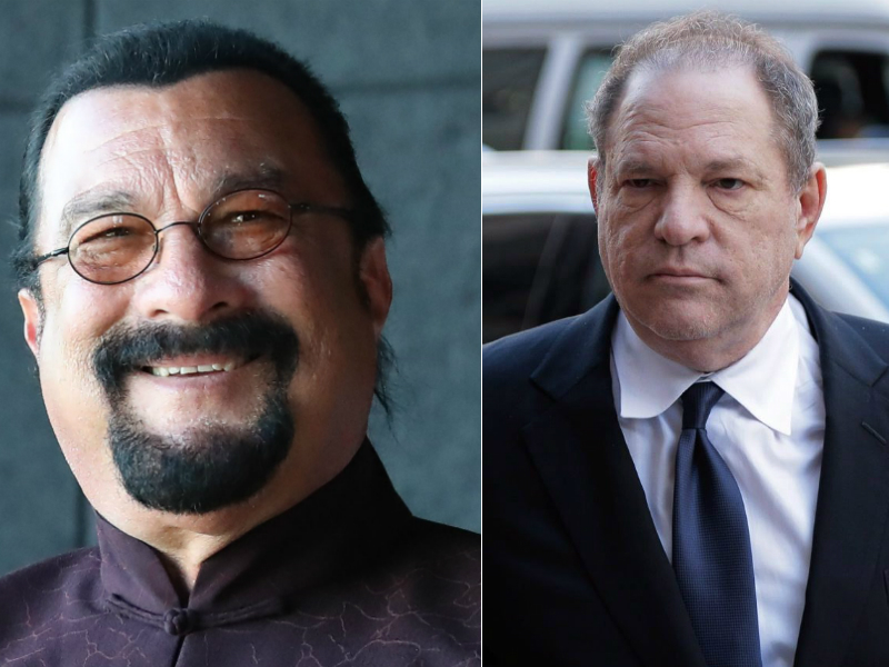 At left, Steven Seagal. At right, Harvey Weinstein.