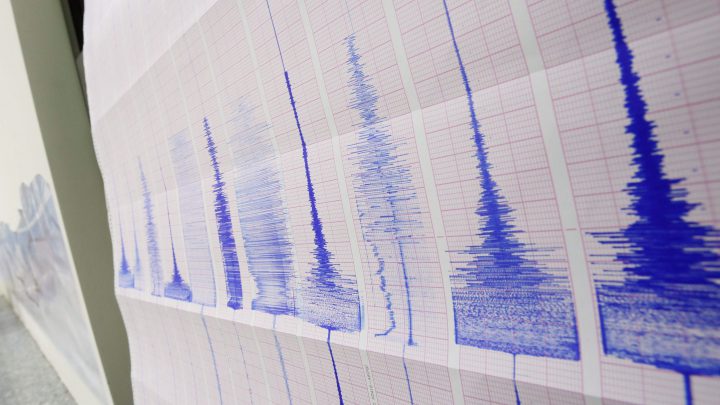 Seismogram recordings of an earthquake are shown in this file photo.