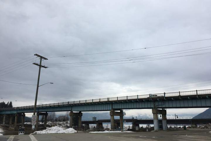 A woman has died after jumping off a bridge with friends into the Sicamous channel.