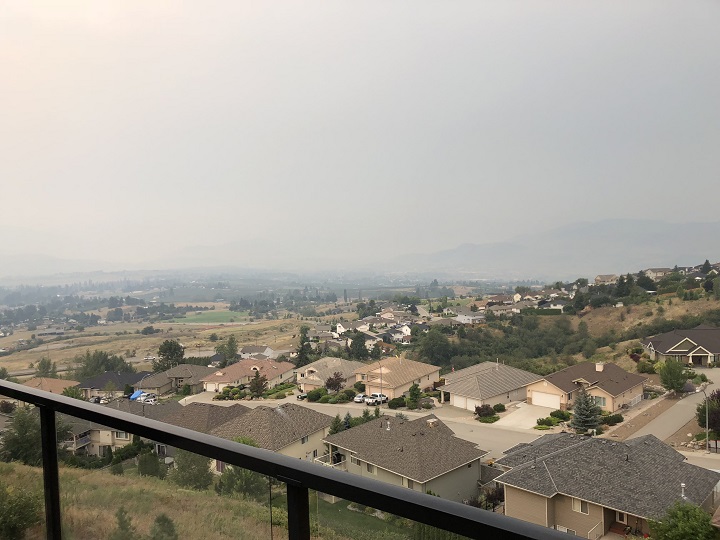 Wildfire smoke is blanketing the Okanagan, as seen here in Vernon this Saturday morning, Aug. 11.