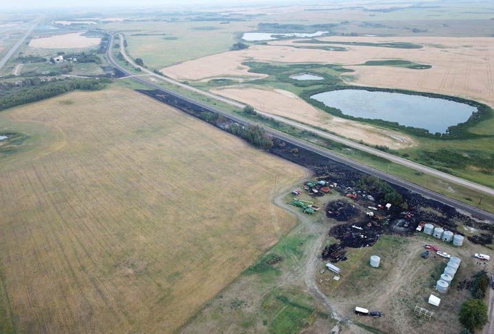 Moosomin RCMP released this photo showing the damage done on Aug. 15, 2018, by a grass fire along Highway 1.