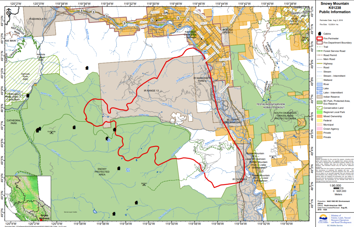 Map of the Snowy Mountain wildfire issued Aug.06