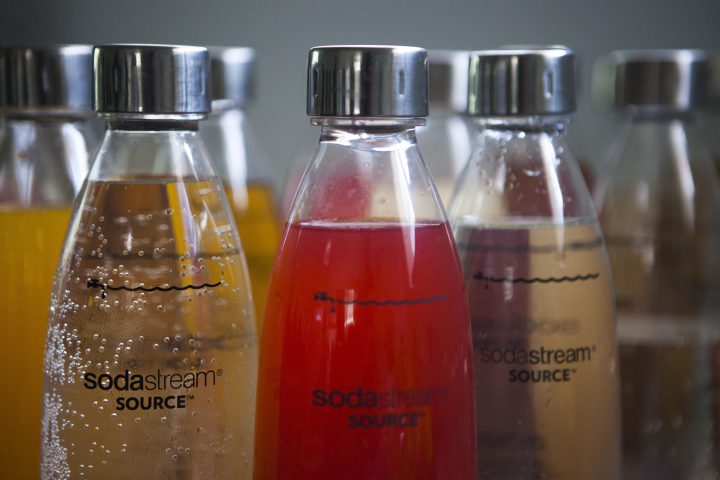  In this Sept. 2, 2015 file photo, SodaStream products are seen at the SodaStream factory near the Bedouin city of Rahat, Southern Israel. 
