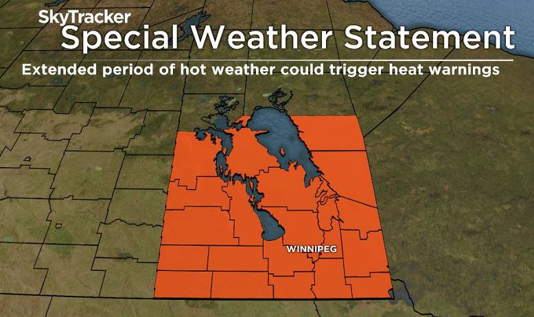 Special weather statements issued by Environment and Climate Change Canada in anticipation of possible heat warnings in central and southern Manitoba.