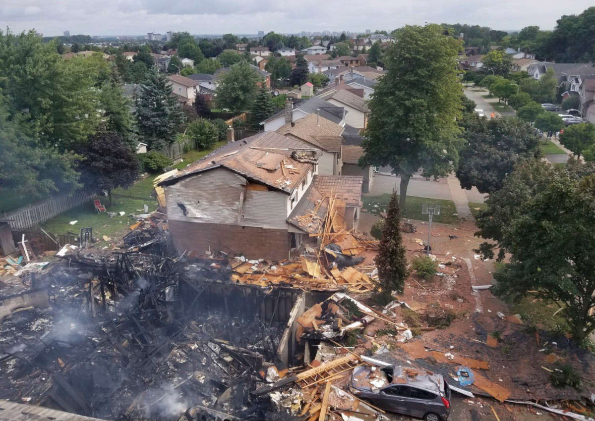 Debris is shown following a house explosion in Kitchener, Ont., on Wednesday, Aug. 22, 2018. 