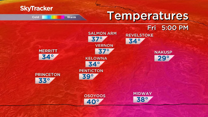Temperatures could approach the low 40s in the South Okanagan and Boundary on Friday.
