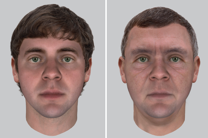 The OPP has released two images of a suspect in a 1988 murder created from DNA recovered from the scene in the hope the sketches will lead to a break in the case. On the right, the suspect is shown as he may look now. The left shows how the suspect may have looked at the time.