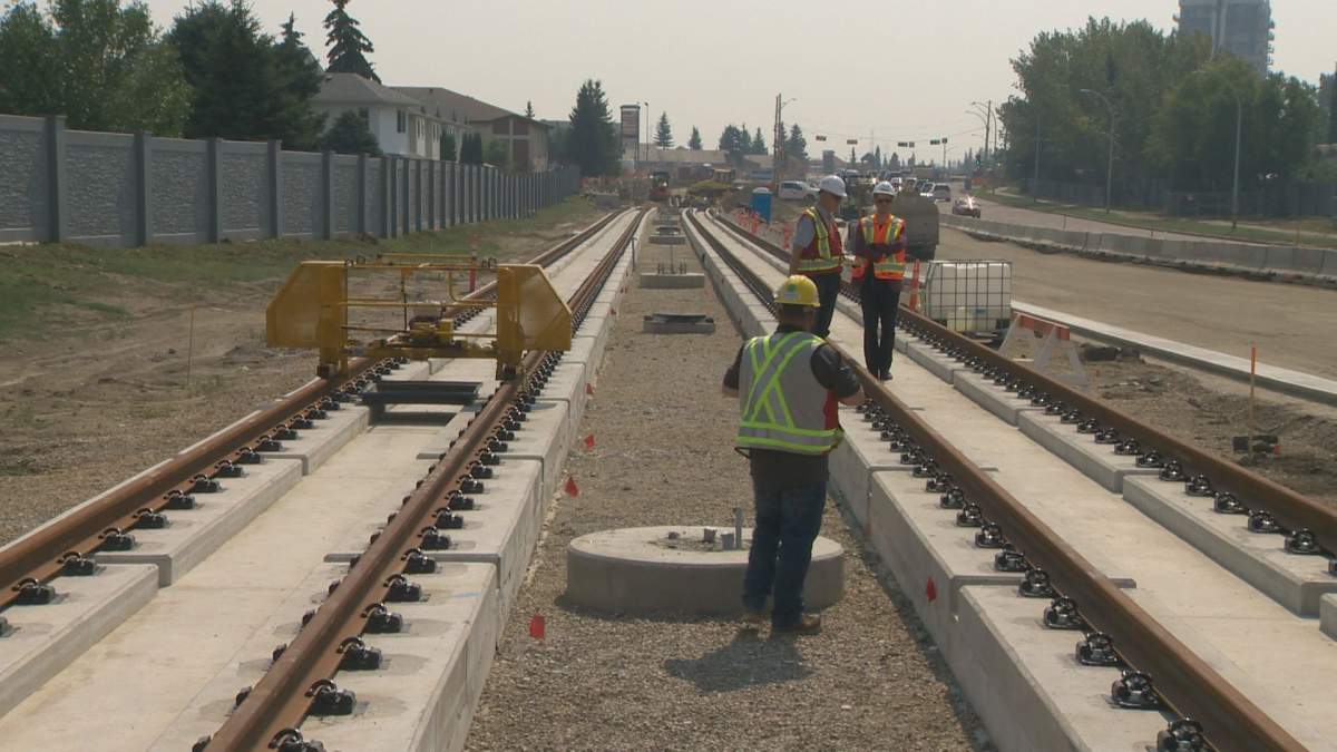 The first section of rail for the line was installed in Mill Woods on 66 Street just south of 34 Avenue Thursday, Aug. 9, 2018.