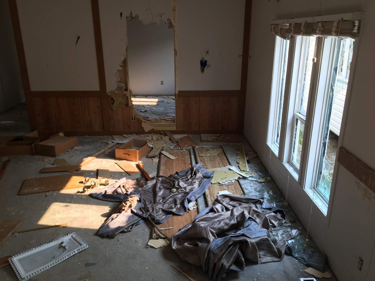 An example of the vandalism done to four modular homes.