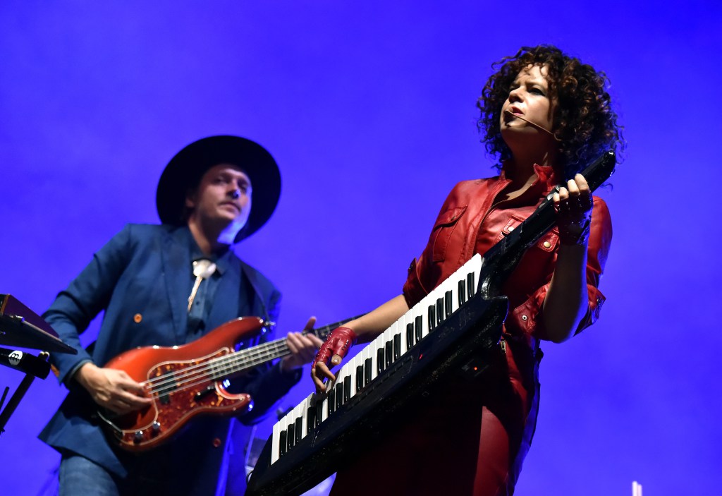 Win Butler (L) and Regine Chassagne of Arcade Fire perform on Downtown Stage during the 2018 Life Is Beautiful Festival on Sept. 23, 2018 in Las Vegas, Nev.