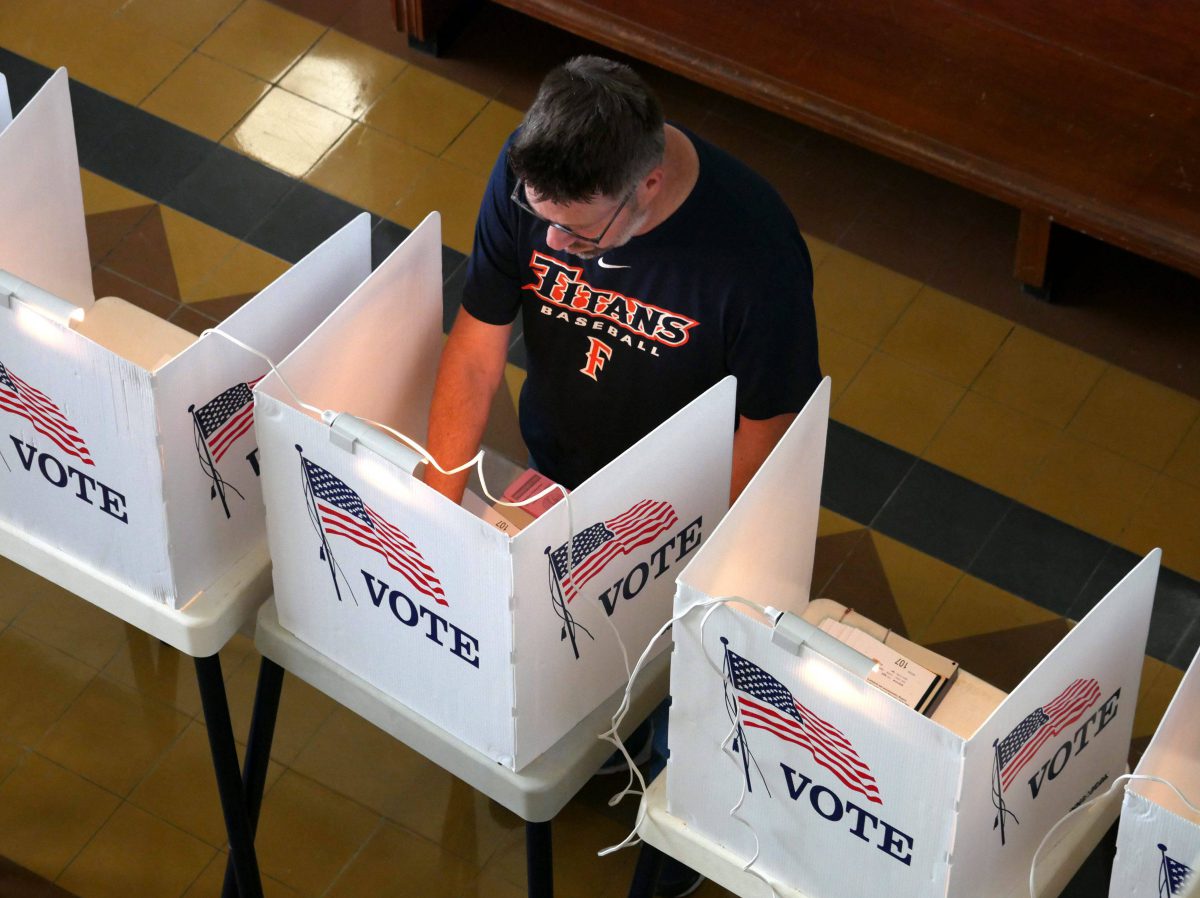 A man marks his ballot at the Santa Monica City Hall polling station as Californians go to the polls in California’s primary election in Santa Monica, Calif., on June 5, 2018. California is a heavily Democratic state and Democratic Party leaders hope to flip a number of congressional seats in November’s midterm elections.