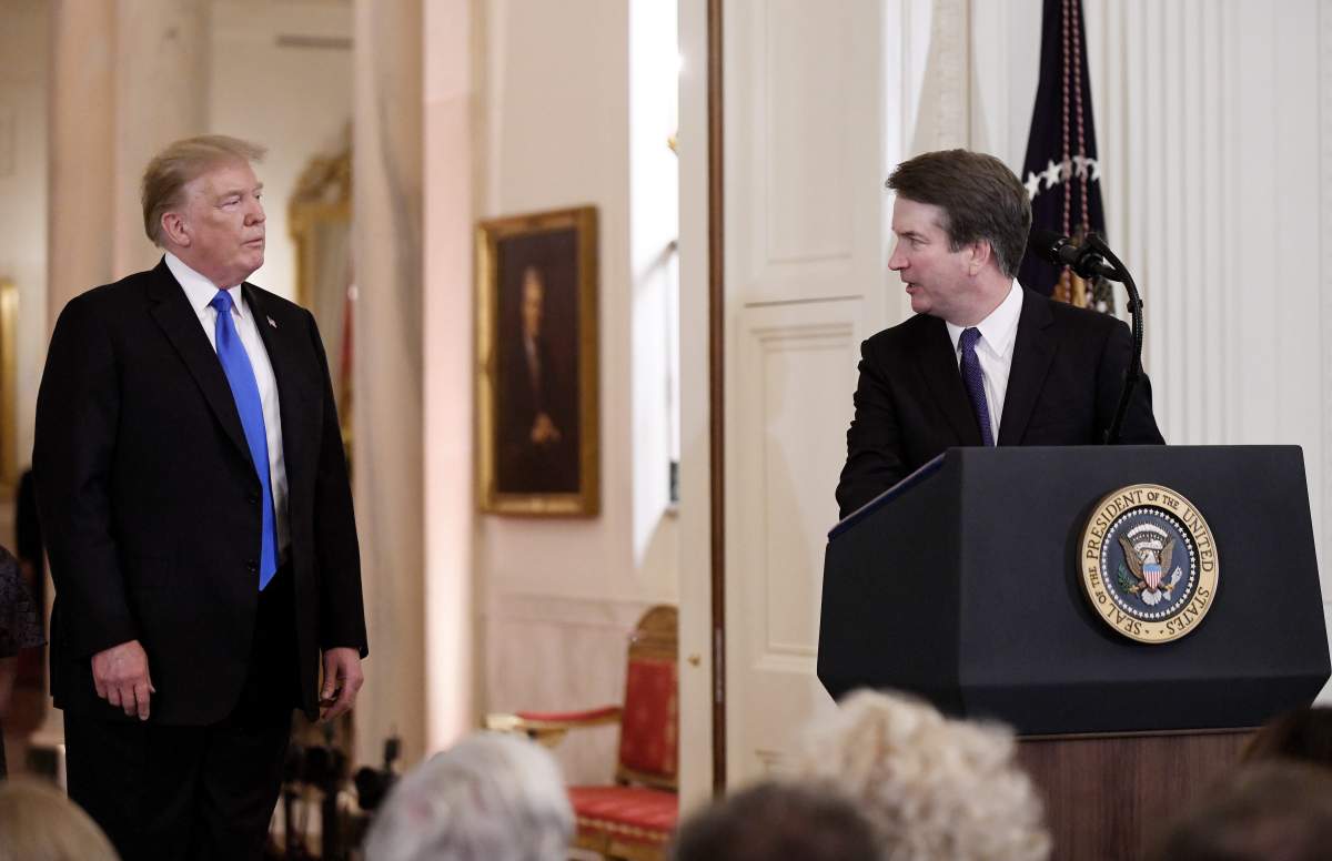 Judge Brett Kavanaugh speaks to the crowd after U.S. President Donald Trump nominated him to the Supreme Court during a ceremony in the East Room of the White House on July 9, 2018, in Washington, DC.
