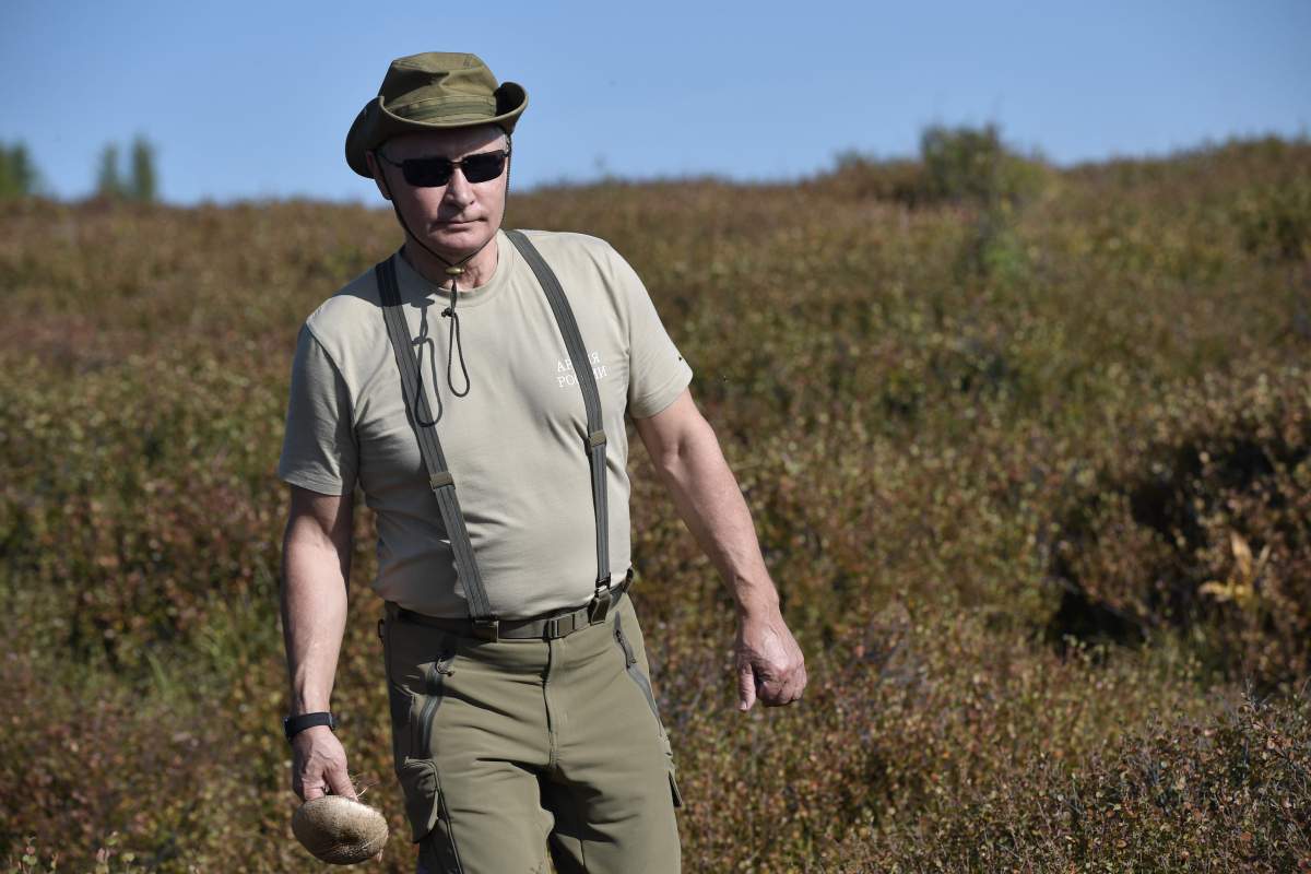 Putin on an outdoor trip during his visit in the Tuva region in Siberia, Russia, Aug. 6, 2018.