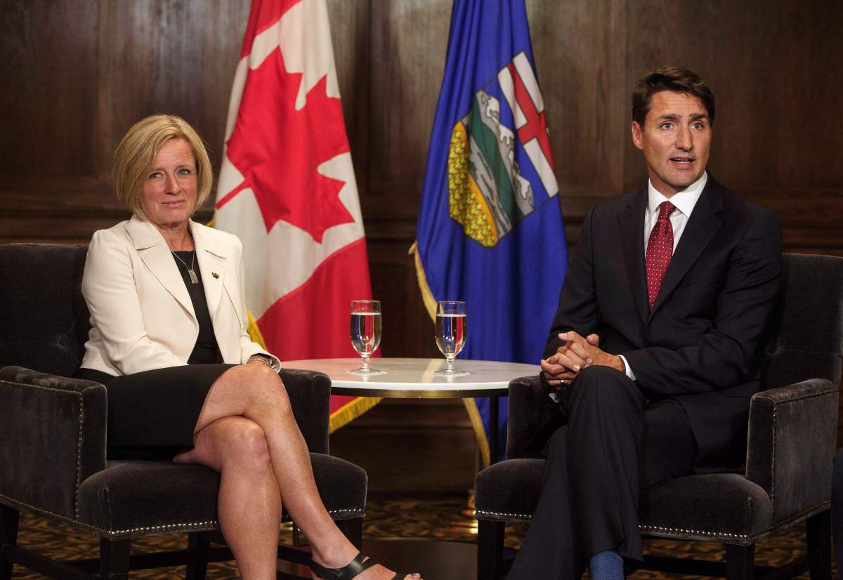Prime Minister Justin Trudeau and Alberta Premier Rachel Notley meet in Edmonton on Wednesday September 5, 2018.