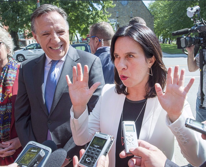 In this file photo, Coalition Avenir Québec Leader François Legault and Montreal Mayor Valérie Plante speak to the media after their meeting Friday, September 7, 2018 in Montreal.
