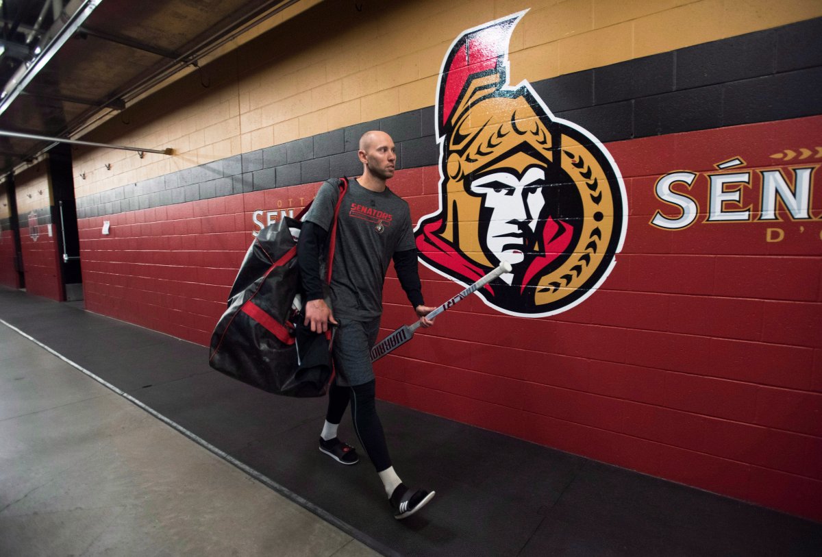 Ottawa Senators' Craig Anderson reports to the first day of hockey training camp in Ottawa on Sept. 13.