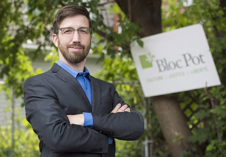 Bloc Pot Leader Hugo St-Onge poses near his home in Montreal, Monday, September 10, 2018. 