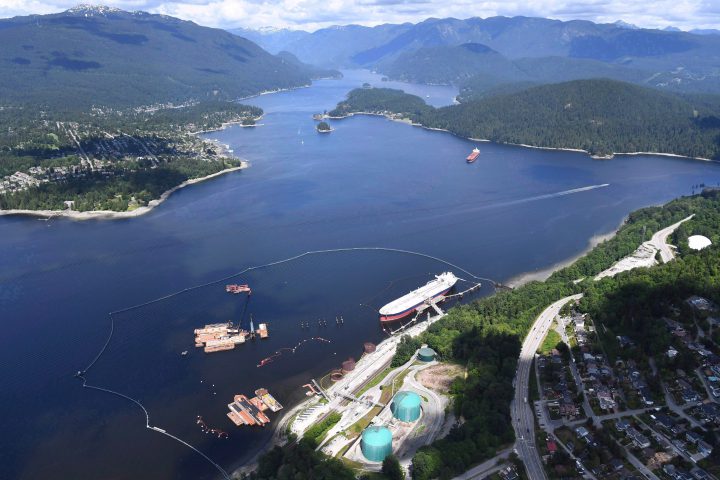 An aerial view of Trans Mountain marine terminal, in Burnaby, B.C., is shown on Tuesday, May 29, 2018. 