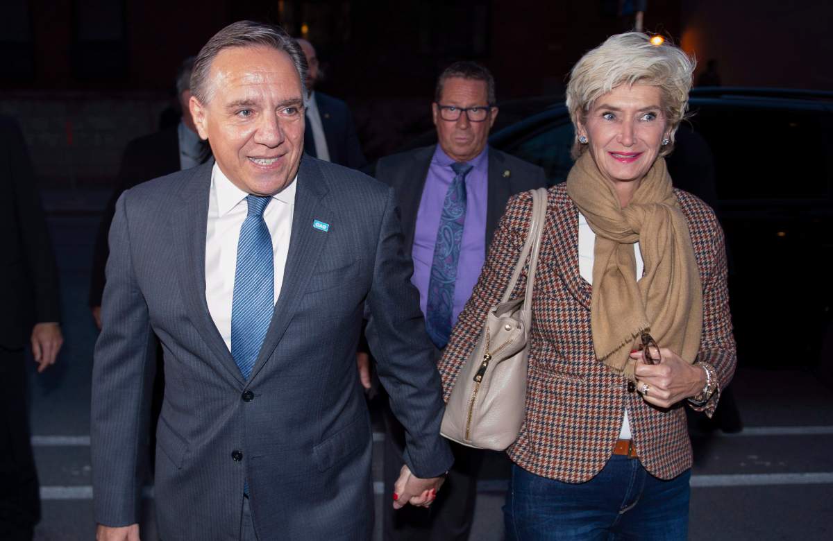 Coalition Avenir Quebec Leader François Legault with wife Isabelle Brais.