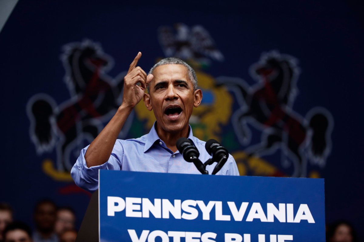 Former President Barack Obama speaks as he campaigns in support of Pennsylvania candidates in Philadelphia, Friday, Sept. 21, 2018.