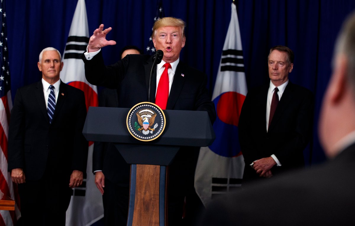 President Donald Trump speaks during a signing ceremony for the United States-Korea Free Trade Agreement at the Lotte New York Palace hotel during the United Nations General Assembly, Monday, Sept. 24, 2018, in New York.