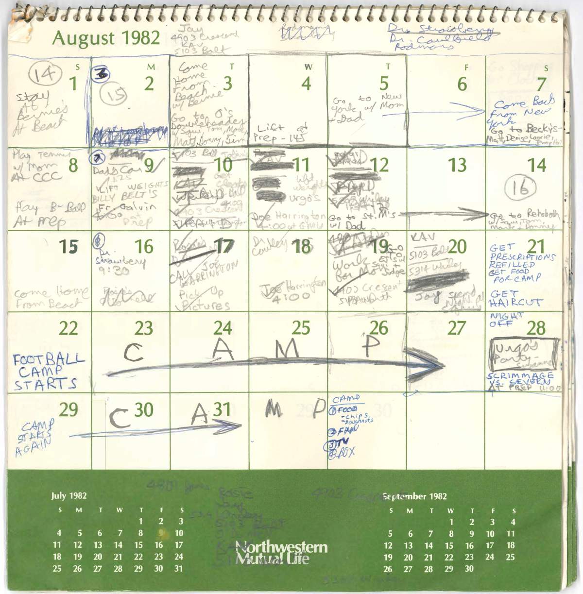 This image released by the Senate Judiciary Committee, Wednesday, Sept. 26, 2018 in Washington, shows Supreme Court nominee Judge Brett Kavanaugh’s calendar, from the Summer of 1982. 